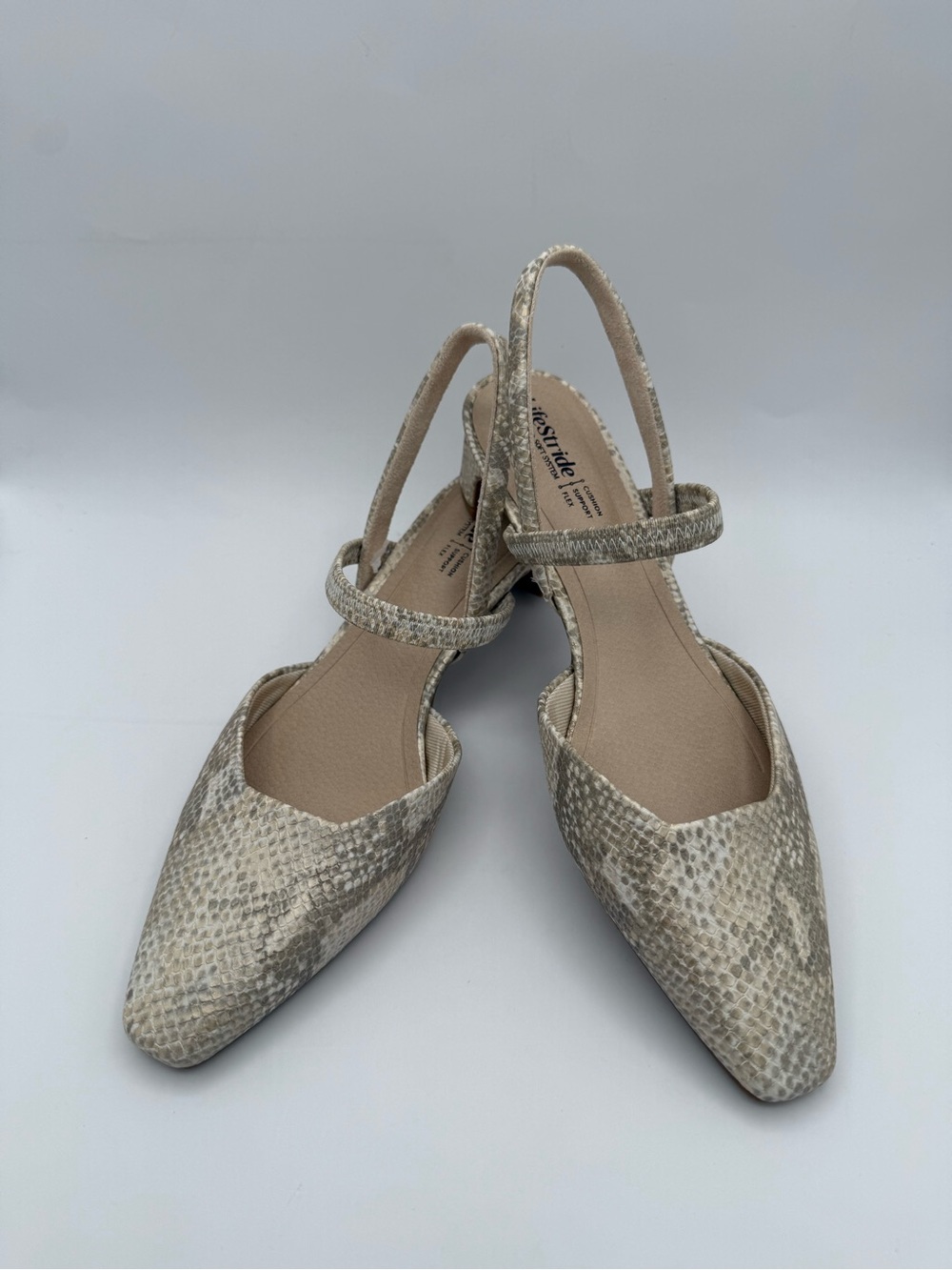 NIB LifeStride Lainey Pump Bone Multi Snake Faux Leather Strappy Sandal Size 9M